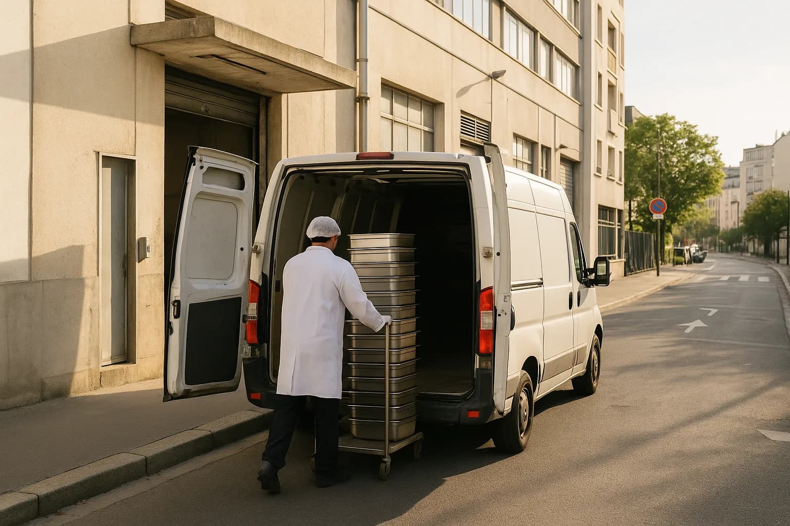 Chargement de bacs de production dans un utilitaire sur la zone de déchargement
